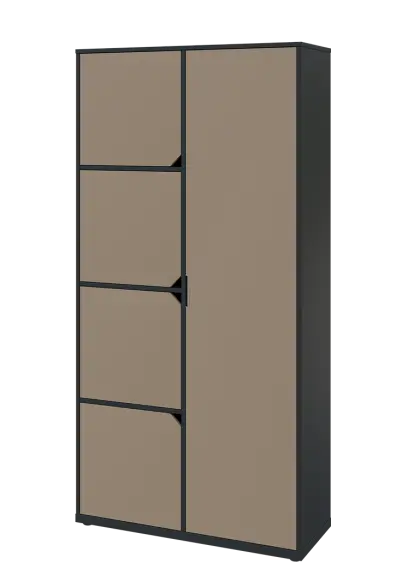 KSR6-82 P skříň šatní, 1x výsuvné ramínko, 4x dvířka, 2053x1022x400 mm, provedení pravé, antracit/latte